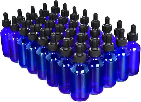 June Fox 2oz Glass Dropper Bottle, 40 Pack Blue Glass Bottles with Glass Droppers (40, Amber) in Kuwait
