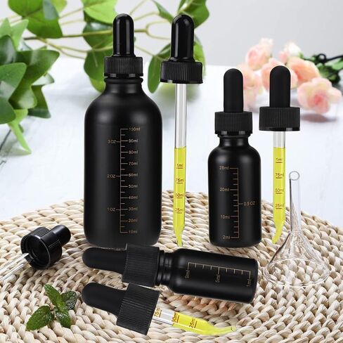 5pcs 120ML Black Leakproof Glass Dropper Bottles | Capacity Scale, Glass Funnel Included, Droppers Included, Silicone Nipple with Strong Suction, For Tinctures & Liquids in Kuwait