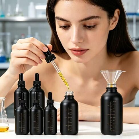 5pcs 120ML Black Leakproof Glass Dropper Bottles | Capacity Scale, Glass Funnel Included, Droppers Included, Silicone Nipple with Strong Suction, For Tinctures & Liquids in Kuwait