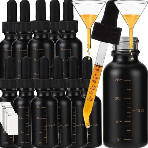 5pcs 120ML Black Leakproof Glass Dropper Bottles | Capacity Scale, Glass Funnel Included, Droppers Included, Silicone Nipple with Strong Suction, For Tinctures & Liquids in Kuwait