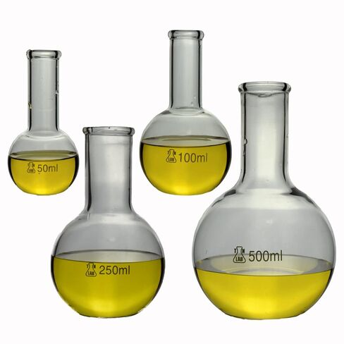 TN Lab Flat Bottom Boiling Flask 4-Piece Set 50-100-250-500ml Borosilicate Glass Florence Flasks in Kuwait