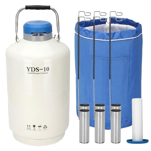 10L Liquid Nitrogen Container,Aluminum Alloy LN2 Tank Cryogenic Storage Dewar with 50mm Caliber & Storage Canisters,Ideal for Lab Research,Farm Semen Preservation,Sample Preservation & More in Kuwait