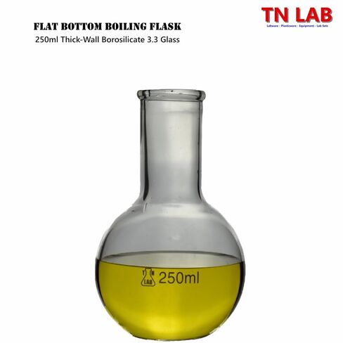 TN Lab Flat Bottom Boiling Flask 4-Piece Set 50-100-250-500ml Borosilicate Glass Florence Flasks in Kuwait
