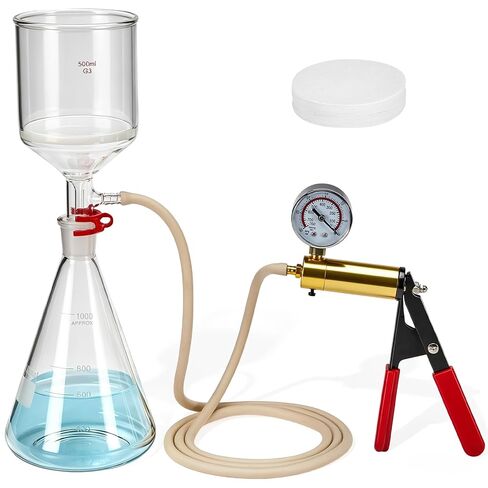 Buchner Funnel Filtration Kit with Manual Vacuum Pump, 500ml Funnel & 1000ml Erlenmeyer Flask, 100 Pcs Filter Papers in Kuwait