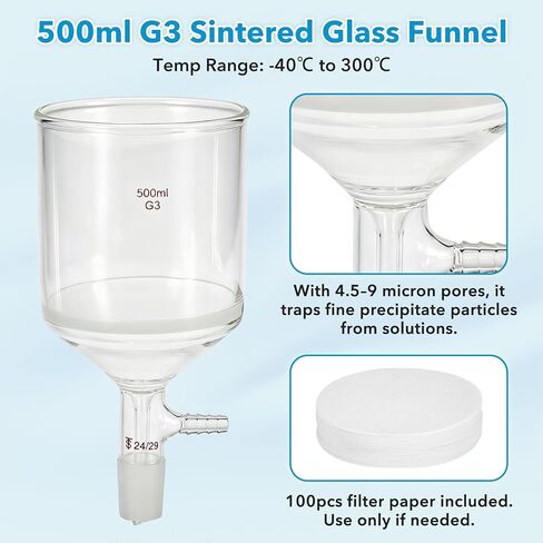 Buchner Funnel Filtration Kit with Manual Vacuum Pump, 500ml Funnel & 1000ml Erlenmeyer Flask, 100 Pcs Filter Papers in Kuwait