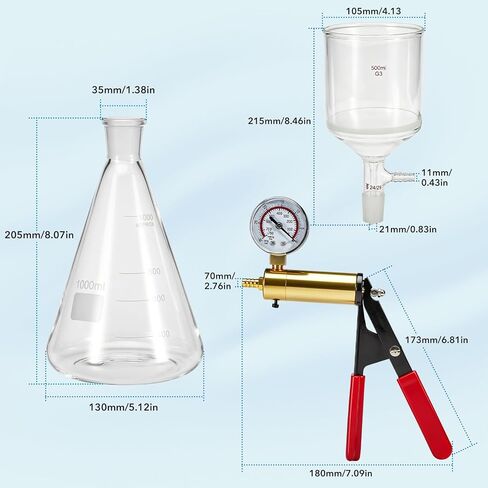 Buchner Funnel Filtration Kit with Manual Vacuum Pump, 500ml Funnel & 1000ml Erlenmeyer Flask, 100 Pcs Filter Papers in Kuwait