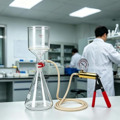 Buchner Funnel Filtration Kit with Manual Vacuum Pump, 500ml Funnel & 1000ml Erlenmeyer Flask, 100 Pcs Filter Papers in Kuwait