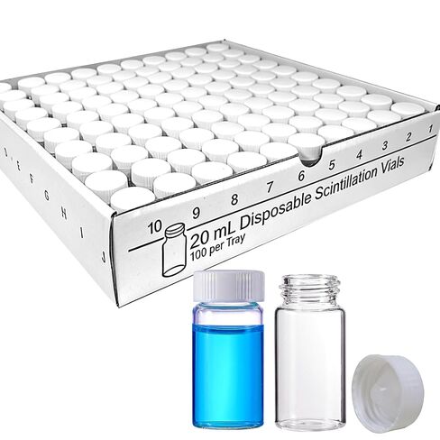 20mL Scintillation Vials Heat-Resistant Liquid Borosilicate Glass Sample Scintillation Counting Vials, 22-400 White Screw Cap with Cone Shaped Liner, 10Pcs in Kuwait