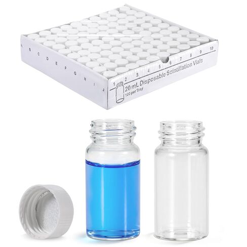 20 mL Borosilicate Glass Sample Vials, 100 PCS Liquid Scintillation Vials, 22-400 Polypropylene Screw Caps with Aluminum Foil Liner, for Lab School in Kuwait