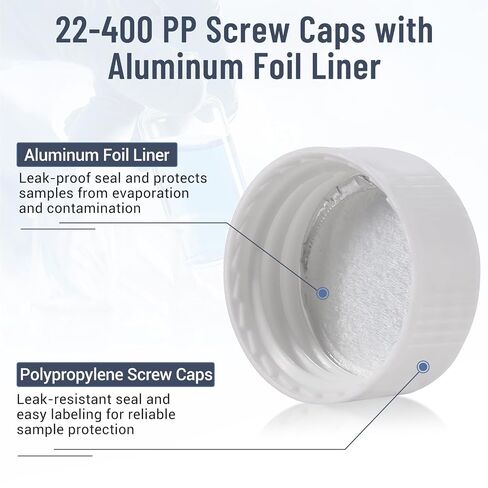 20 mL Borosilicate Glass Sample Vials, 100 PCS Liquid Scintillation Vials, 22-400 Polypropylene Screw Caps with Aluminum Foil Liner, for Lab School in Kuwait
