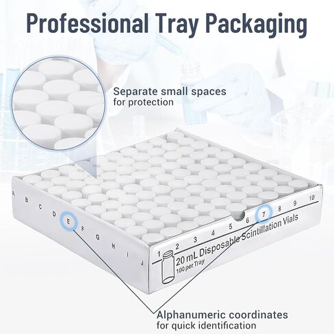 20 mL Borosilicate Glass Sample Vials, 100 PCS Liquid Scintillation Vials, 22-400 Polypropylene Screw Caps with Aluminum Foil Liner, for Lab School in Kuwait