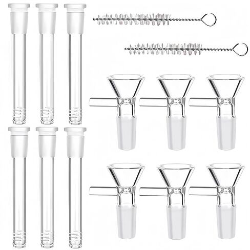 14Pcs Grade Borosilicate Glass 14mm Threaded Adapter with 6 Glass Funnels and 6 Borosilicate Blowing Tubes - High Temp Resistant for Industrial, Laboratory, and Craft Projects, with 2 Cleaning Brush in Kuwait