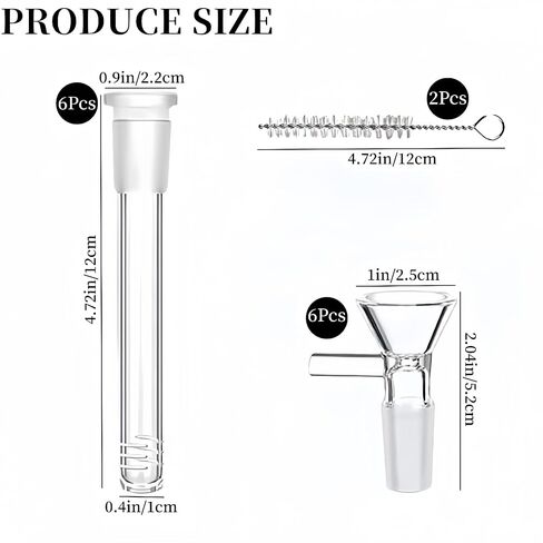 14Pcs Grade Borosilicate Glass 14mm Threaded Adapter with 6 Glass Funnels and 6 Borosilicate Blowing Tubes - High Temp Resistant for Industrial, Laboratory, and Craft Projects, with 2 Cleaning Brush in Kuwait