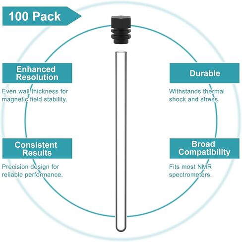 stonylab Borosilicate Glass NMR Tubes with Caps, High Temperature Resistant and Superior Seal for Laboratory Use, OD 4.9 mm Length 177 mm, 100 Pcs in Kuwait