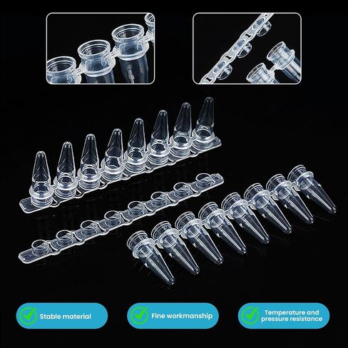 0.2ml PCR Tubes Strips with Flat Caps (8-Tube Strips, 200 Strips/Bag) - Thin-Wall Polypropylene Tubes for PCR Experiments, High Heat Transfer in Kuwait