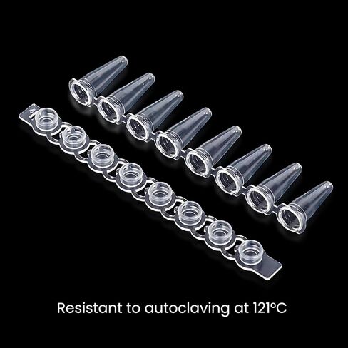 0.2ml PCR Tubes Strips with Flat Caps (8-Tube Strips, 200 Strips/Bag) - Thin-Wall Polypropylene Tubes for PCR Experiments, High Heat Transfer in Kuwait