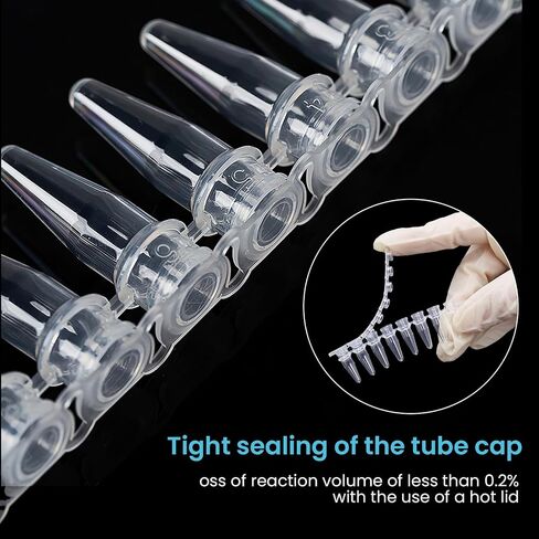 0.2ml PCR Tubes Strips with Flat Caps (8-Tube Strips, 200 Strips/Bag) - Thin-Wall Polypropylene Tubes for PCR Experiments, High Heat Transfer in Kuwait