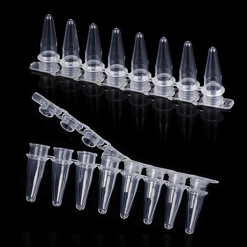 0.2ml PCR Tubes Strips with Flat Caps (8-Tube Strips, 200 Strips/Bag) - Thin-Wall Polypropylene Tubes for PCR Experiments, High Heat Transfer in Kuwait