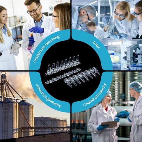 0.2ml PCR Tubes Strips with Flat Caps (8-Tube Strips, 200 Strips/Bag) - Thin-Wall Polypropylene Tubes for PCR Experiments, High Heat Transfer in Kuwait