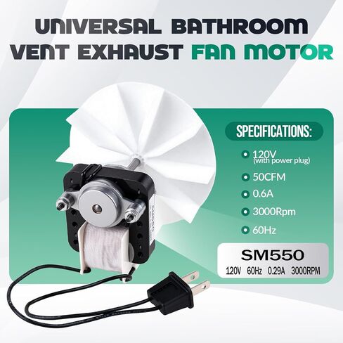 Universal Quiet Bathroom Exhaust Fan Motor Kit – 50 CFM, 3000 RPM, 120 V, Compatible with Nu-Tone Br-oan 50 CFM Models, Super-Quiet Operation, DIY Install in Minutes in Kuwait