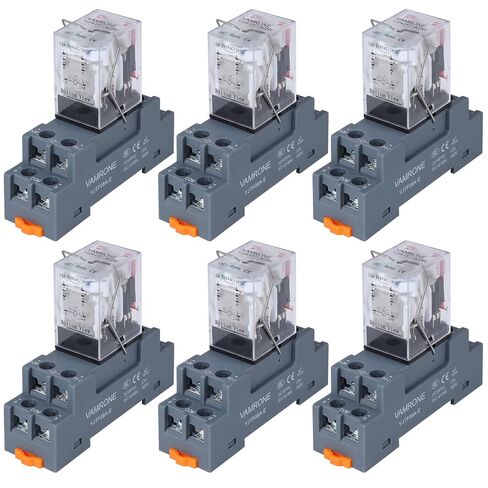قطعتان من مرحل الطاقة الكهرومغناطيسية، ملف مرحل 8-Pin 10A 24 DC مع قاعدة مقبس، مؤشر LED، DPDT 2NO 2NC - MY2NJ قطعتان [ينطبق على نظام السكك الحديدية DIN] in Kuwait
