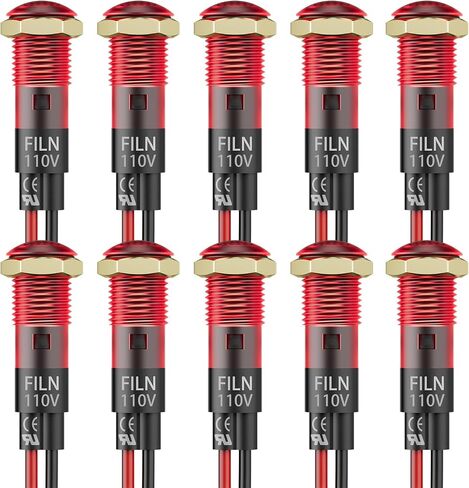 10PCS Small 12V LED Indicator Light, 8mm (5/16") IP67 Waterproof Low Power Pilot Lights Panel Mount for Car, Truck, Boat, Marine, Dash(5v-24v, Red/Green/Yellow/Blue/White Each 2PCS) in Kuwait