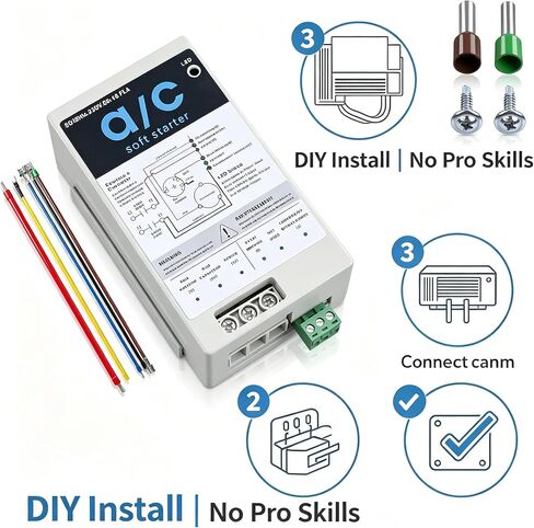 AC Soft Start Kit 08-16A for 1.75-3.5 Ton 230V HVAC Air Conditioner, Reduce Startup Current by 70% with Reverse Motor Protection, Quiet Start Soft Starter Module for Home, RV, Camper in Saudi Arabia