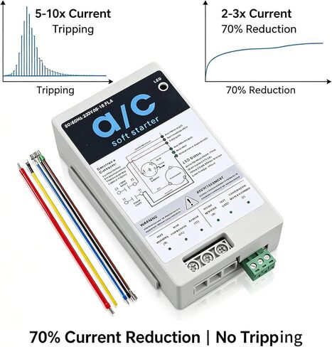 AC Soft Start Kit 08-16A for 1.75-3.5 Ton 230V HVAC Air Conditioner, Reduce Startup Current by 70% with Reverse Motor Protection, Quiet Start Soft Starter Module for Home, RV, Camper in Saudi Arabia