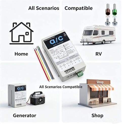 AC Soft Start Kit 08-16A for 1.75-3.5 Ton 230V HVAC Air Conditioner, Reduce Startup Current by 70% with Reverse Motor Protection, Quiet Start Soft Starter Module for Home, RV, Camper in Saudi Arabia