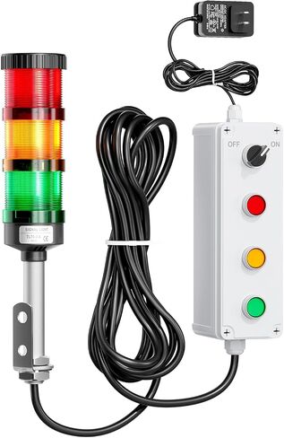 3 Stack LED Andon Tower Light, Red/Yellow/Green, 24VDC ON/Off, Bright Alarm Signal Light for Factory, Warehouses, Laboratories, 16.4ft Extension Cord, 9.84ft Power Adapter in Kuwait