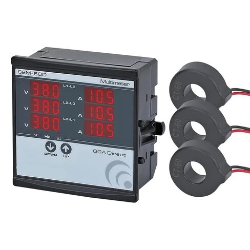 جهاز قياس متعدد رقمي SEM-XXD، يحتوي على 3 C.T ثلاثي الطور فولت (L-L) (L-N) عرض تسلسل مرحلة تردد أمبير قطعة واحدة (60D(1-63A)) in Kuwait