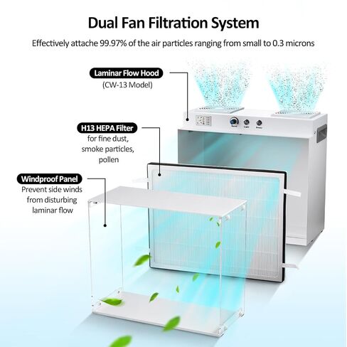 Laminar Flow Hood with H13 HEPA Filter Mushroom Inoculation & Cultivation Calm Wind Fan Filter Unit for Mycology Supplies Laboratory Clean Room Dual-Fan Air Filtration System in Kuwait