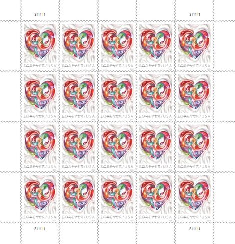 Quilled Paper Heart 2016 Forever Postage Stamps Sheet من 20 in Kuwait