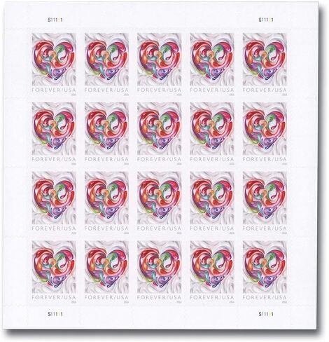 Quilled Paper Heart 2016 Forever Postage Stamps Sheet من 20 in Kuwait