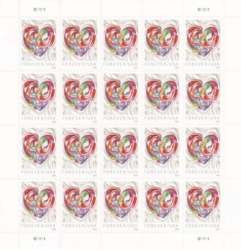 Quilled Paper Heart 2016 Forever Postage Stamps Sheet من 20 in Kuwait