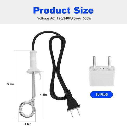Immersion Water Heater, Travel Camping Accessories Tea Immersion Heater - Portable Immersion Water Heater 300W Dual Voltage 120/240V（White, Pack of 1） in Kuwait
