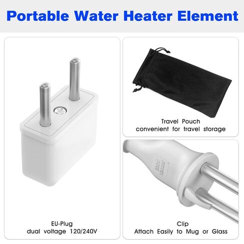 Immersion Water Heater, Travel Camping Accessories Tea Immersion Heater - Portable Immersion Water Heater 300W Dual Voltage 120/240V（White, Pack of 1） in Kuwait