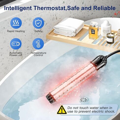 1500W Immersion Water Heater with Digital Thermometer, Portable Bucket Heater with Auto Shut-Off & 304 Stainless Steel Guard, Rapid Heating for Inflatable Pool, Bathtub & Home Use in Kuwait