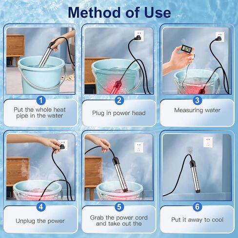 1500W Immersion Water Heater with Digital Thermometer, Portable Bucket Heater with Auto Shut-Off & 304 Stainless Steel Guard, Rapid Heating for Inflatable Pool, Bathtub & Home Use in Kuwait