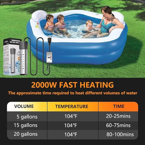 2000W Pool Heater for Inflatable Above Ground Swimming Pool, Immersion Water Heater for Bathtub with Thermostat, Submersible Electric Water Heater, Portable Bucket Heater with 304 Stainless Guard in Kuwait