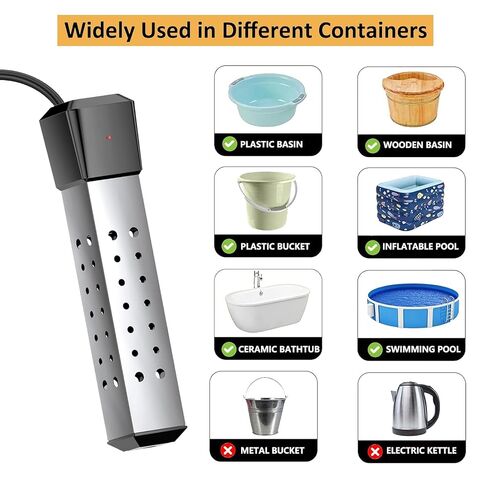 2000W Pool Heater for Inflatable Above Ground Swimming Pool, Immersion Water Heater for Bathtub with Thermostat, Submersible Electric Water Heater, Portable Bucket Heater with 304 Stainless Guard in Kuwait