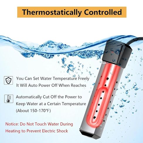 2000W Pool Heater for Inflatable Above Ground Swimming Pool, Immersion Water Heater for Bathtub with Thermostat, Submersible Electric Water Heater, Portable Bucket Heater with 304 Stainless Guard in Kuwait