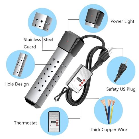 2000W Pool Heater for Inflatable Above Ground Swimming Pool, Immersion Water Heater for Bathtub with Thermostat, Submersible Electric Water Heater, Portable Bucket Heater with 304 Stainless Guard in Kuwait
