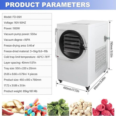 Freeze dryer, fully automatic food freeze dryer, equipped with a matching vacuum pump, suitable for processing fruits, meats, seafood and pet snacks. in Kuwait
