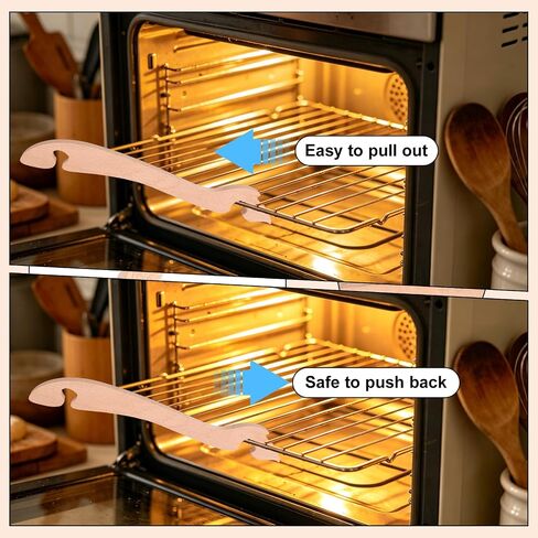 2pcs Oven Rack Puller for Prevent Scalding, Wooden Oven Rack Push Pull Tool with Long Handle Safe Heat-Resistant Kitchen Gadget for Ovens Air Fryer Toaster in Kuwait