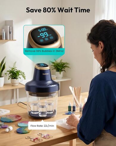 مزيل فقاعات الراتنج Airless Pro3 من الراتنج، إزالة 99% من الفقاعات خلال 3 دقائق، غرفة فراغ 99 كيلو باسكال (22 لتر/دقيقة)، آلة إزالة فقاعات الراتنج ذات سعة كبيرة 3.2 لتر لصنع مجوهرات السيليكون المصنوعة من راتينج الإيبوكسي بالأشعة فوق البنفسجية in Kuwait