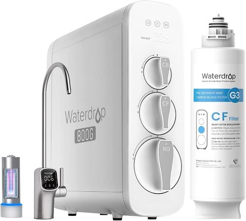 Waterdrop G3P800 Reverse Osmosis System, with G3-N1CF Filter, 800 GPD Fast Flow, NSF/ANSI 42 & 53 & 58 & 372 Certified, 3:1 Pure to Drain, Tankless Under Sink RO Water Filter System, Bundle in Kuwait