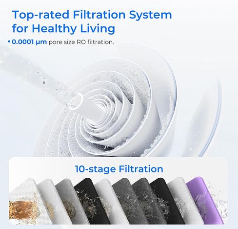 Waterdrop G3P800 Reverse Osmosis System, with G3-N1CF Filter, 800 GPD Fast Flow, NSF/ANSI 42 & 53 & 58 & 372 Certified, 3:1 Pure to Drain, Tankless Under Sink RO Water Filter System, Bundle in Kuwait