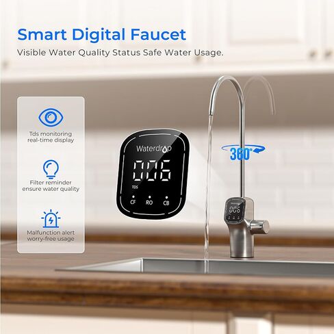 Waterdrop G3P800 Reverse Osmosis System, with G3-N1CF Filter, 800 GPD Fast Flow, NSF/ANSI 42 & 53 & 58 & 372 Certified, 3:1 Pure to Drain, Tankless Under Sink RO Water Filter System, Bundle in Kuwait