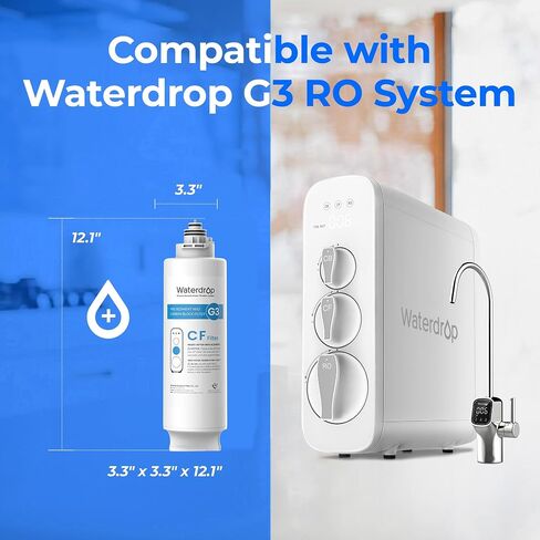 Waterdrop G3P800 Reverse Osmosis System, with G3-N1CF Filter, 800 GPD Fast Flow, NSF/ANSI 42 & 53 & 58 & 372 Certified, 3:1 Pure to Drain, Tankless Under Sink RO Water Filter System, Bundle in Kuwait